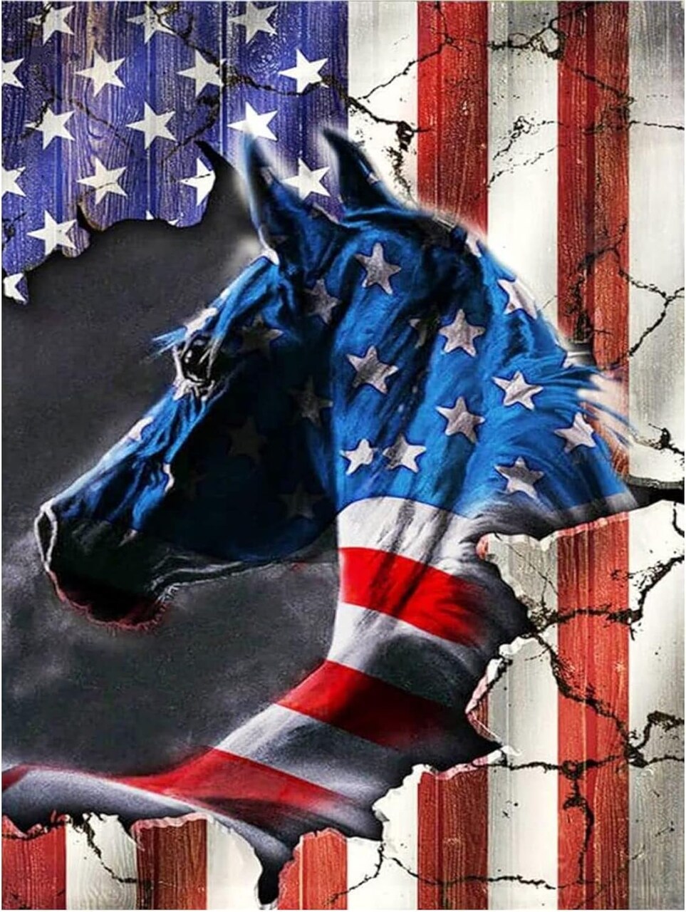 5D Diamond Painting Kits for Adults National Flag Horse DIY Round Diamond Art Kits Patriotic Animals Picture Art for Home Wall Decor